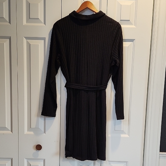 Old Navy Black Ribbed Long Sleeve Belted Dress Collared Women's size XL - Picture 6 of 9